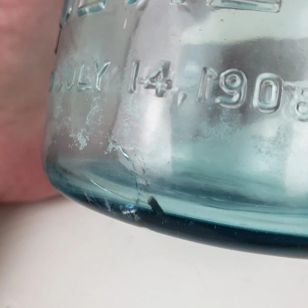 Vintage Ball Ideal Aqua Blue Glass Canning Jar Patent July 14 1908 Wire Bail Lid